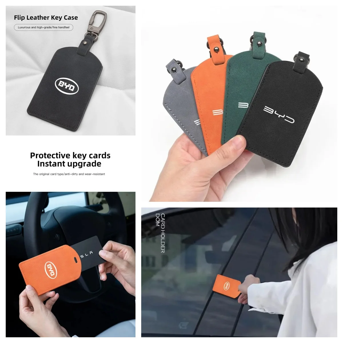 Induction NFC Card Key Holder For BYD Dolphin Seal Atto3 Han Tang Song Yuan BYD Logo Suede Anti‑Drop Smart Key Cover Car Accesso
