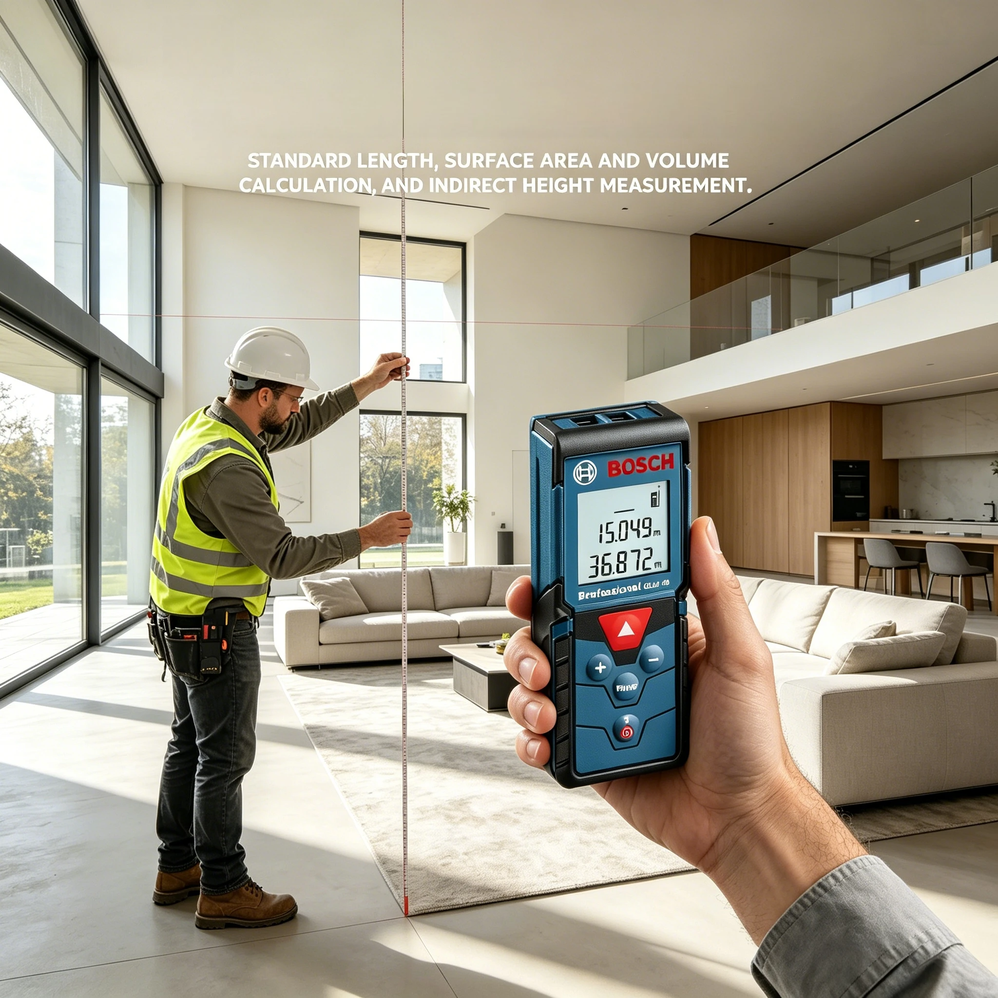 Medidor de Distancia Láser BOSCH GLM 4000, Rango de Medición de 40 m, Pantalla LCD Clara, Herramienta de Medición Compacta y Portátil para el Hogar