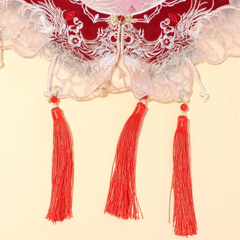 Chinese Style Hanfu Collar Embroidered Pearls Hanfu Shoulder Collar Tassels Detachable Cheongsam Shawl for Clothes Decoration