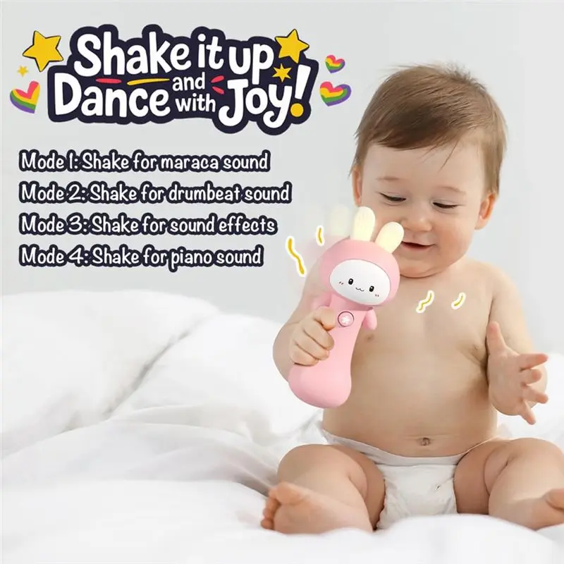 A07I Coelhinho Bebê Chocalho Interativo Dentição e Sensorial Ideal Cesta de Páscoa Stuffer Para Bebê Rosa