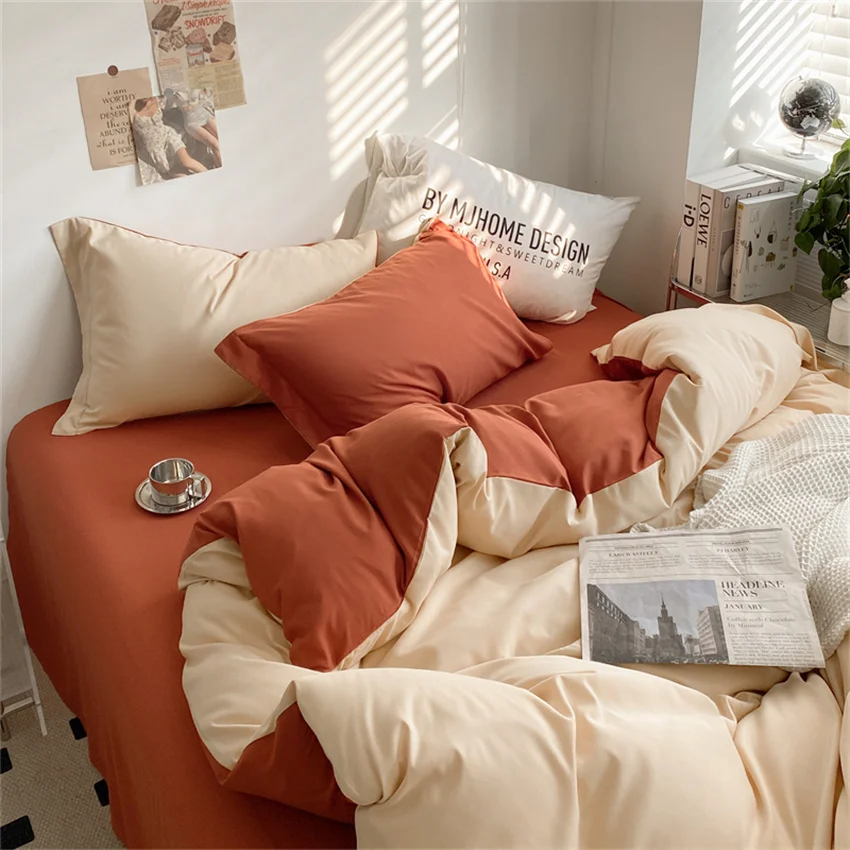 

Coffee Bedding Set Soild Cotton Duvet Cover Set Quilt Cover Flat Sheet Pillowcase Fashion Soft Home Textiles Brushed Bed Linen