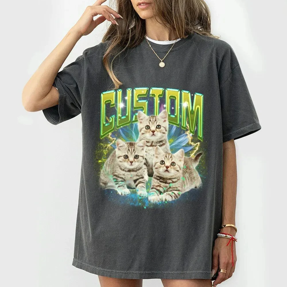 Custom Cat Memorial T-Shirt Funny Personalized Photo T-Shirt for Cat Owners Shirt Unisex Men Women Summer Crew Neck Cotton Tee