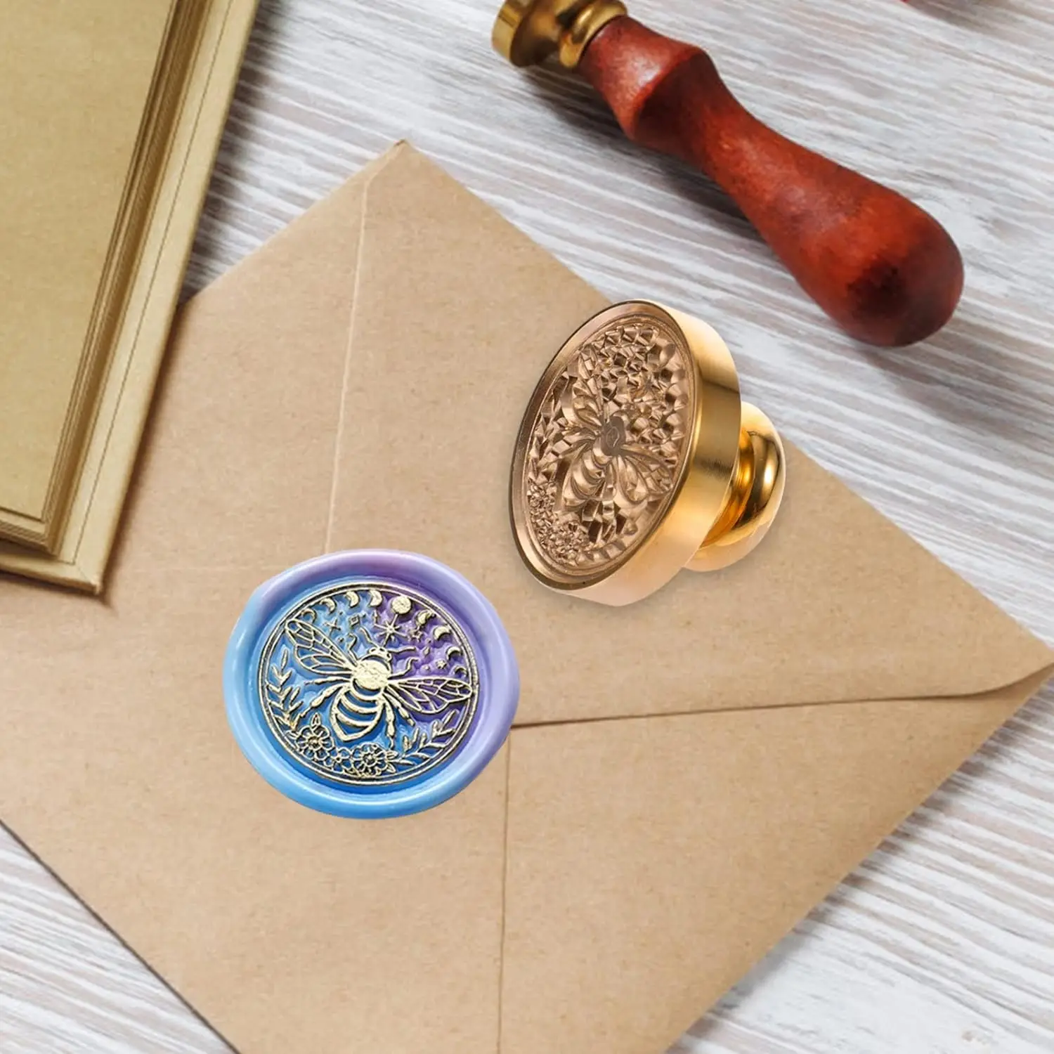 Wax Seal Stamp Head Antique Brass Wax Envelope Seal Stamp Head Deep Engraved 3D Sealing Stamp Heads for Envelopes Postcards