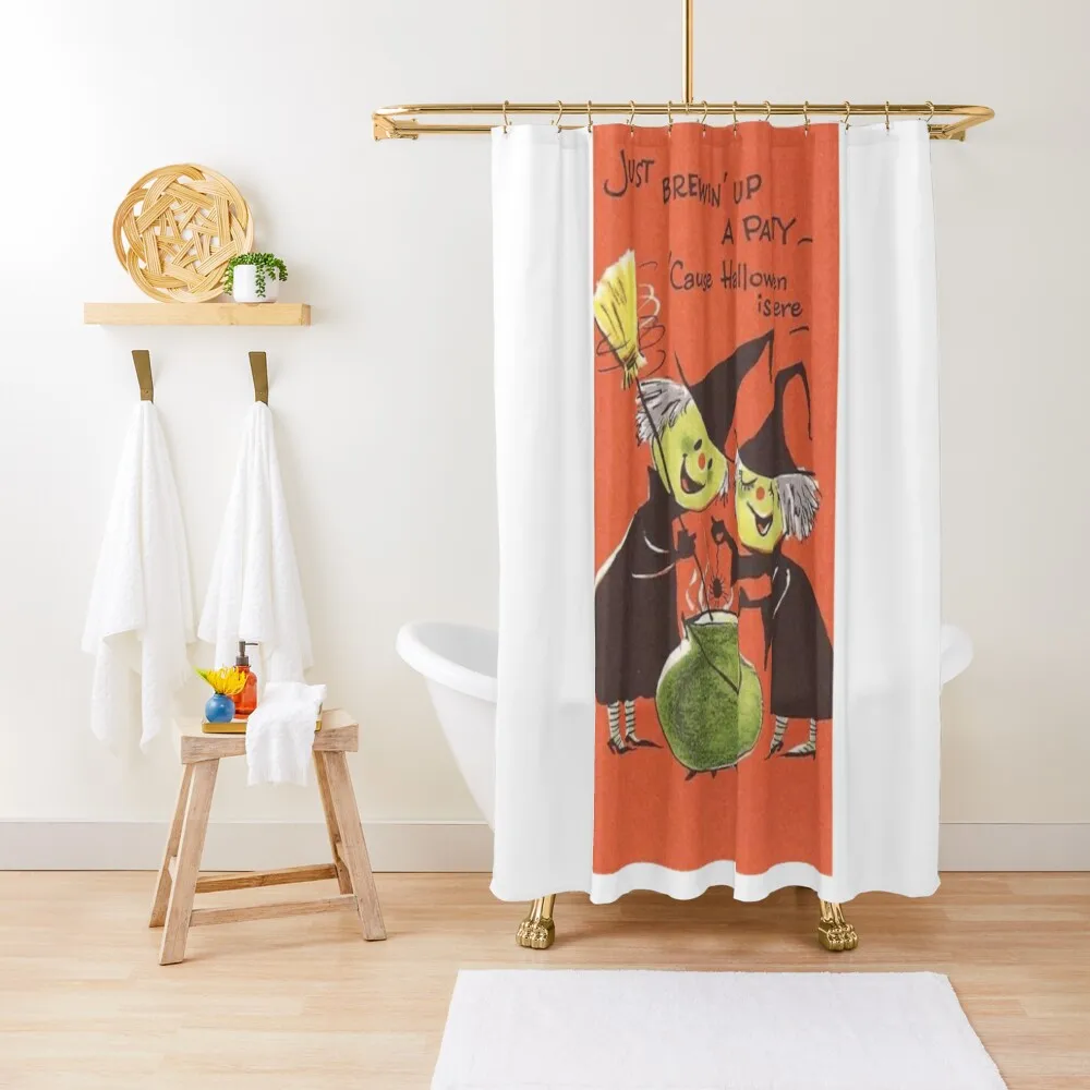 

Vintage Halloween Witch Greeting Card Shower Curtain Cover Bathroom Shower Shower Bath Waterproof Bathroom Curtain