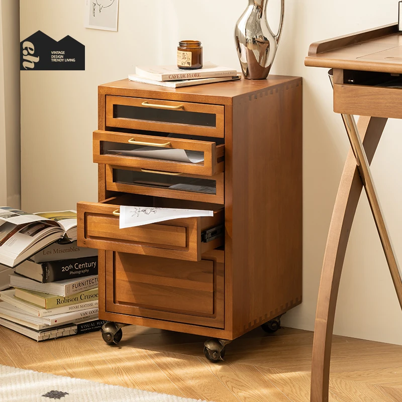 

Nordic solid wood filing cabinet, simple small apartment, study chest of drawers, storage cabinet, office, under desk, data