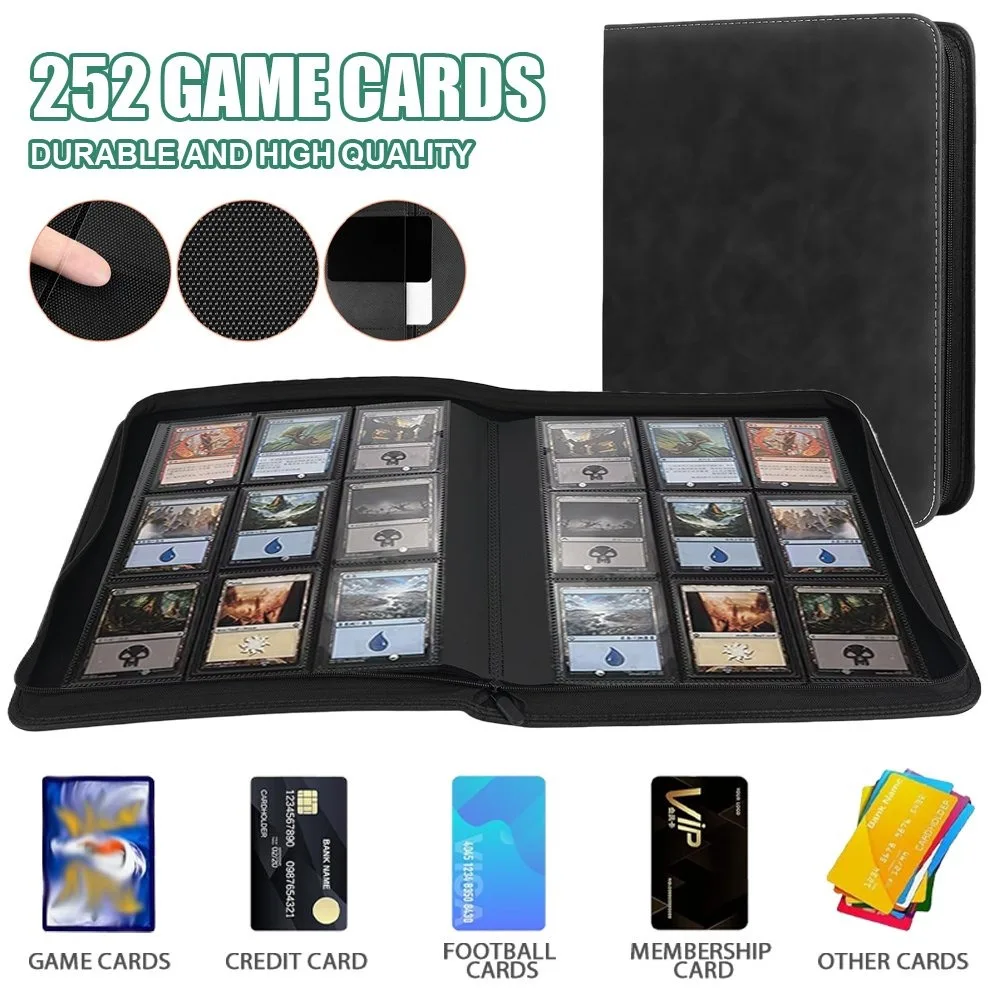 1 ensemble d'album photo pour collection de cartes, livre de rangement de cartes à fermeture éclair à 4 compartiments, album de scrapbooking de 14 pages avec 112 emplacements, pouvant contenir 112 cartes, et constitue un cadeau idéal pour les cartes à chargement par le haut.
