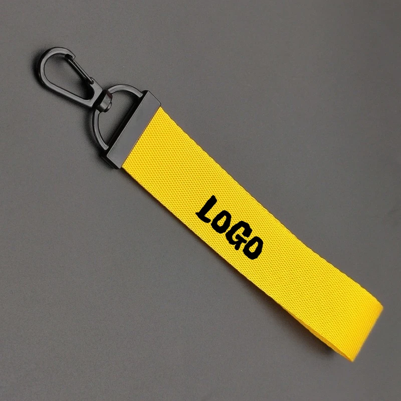 Custom LOGO Keychain Blank Solid Color Ribbon Personalize Text Bookbag Webbing Pendant Motorcycle Keyring Weave Short Lanyard view 3