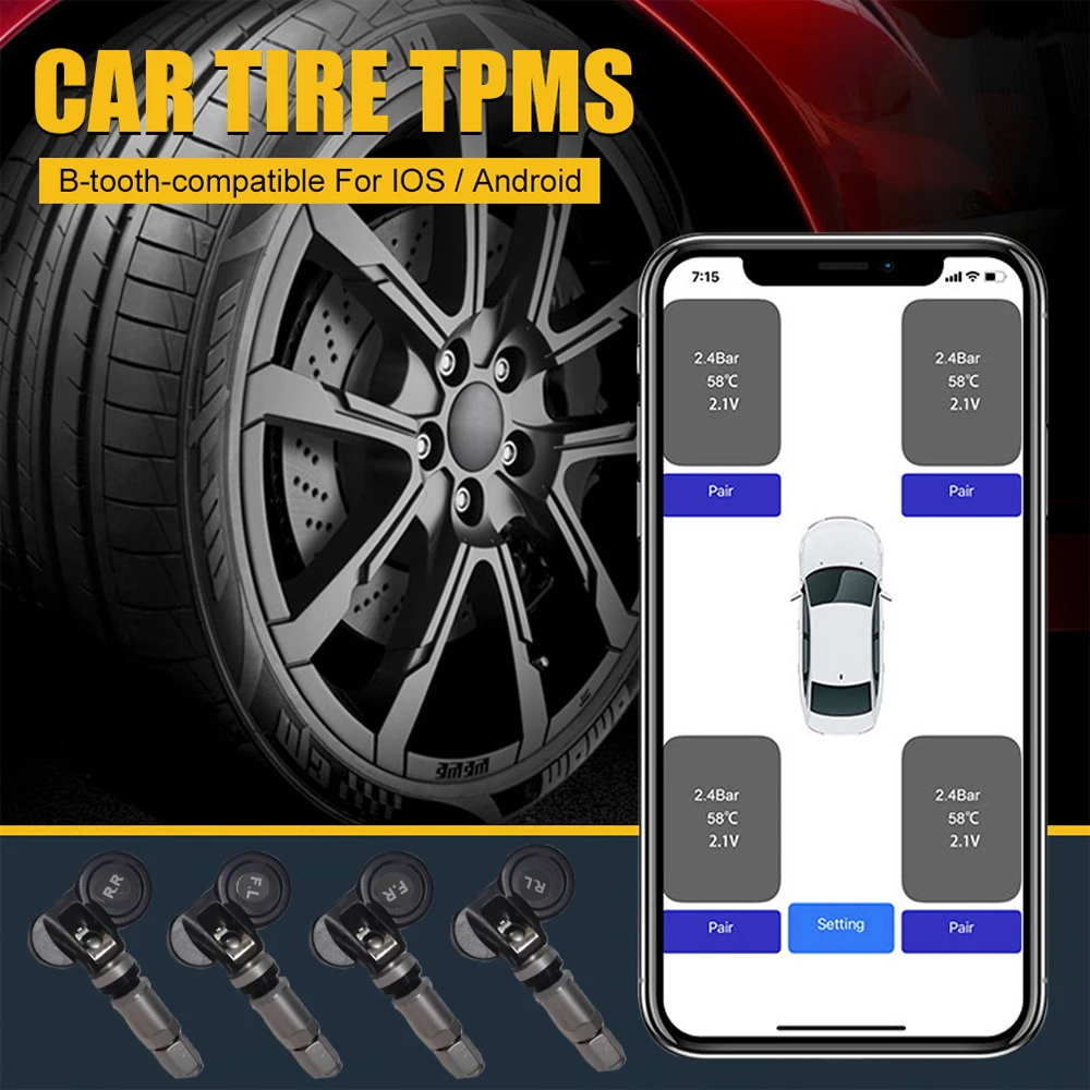 

Tire Pressure Sensors Bluetooth-Compatible TPMS Tire Pressure Monitoring System Internal Sensors Anti Theft Tire Pressure Sensor