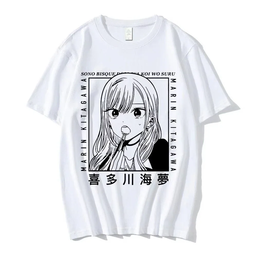 Camiseta oversized de verão com estampa do anime My Dress-Up Darling, personagem Kitagawa Marin, estilo retro, ideal para usar na rua, cor preta, para