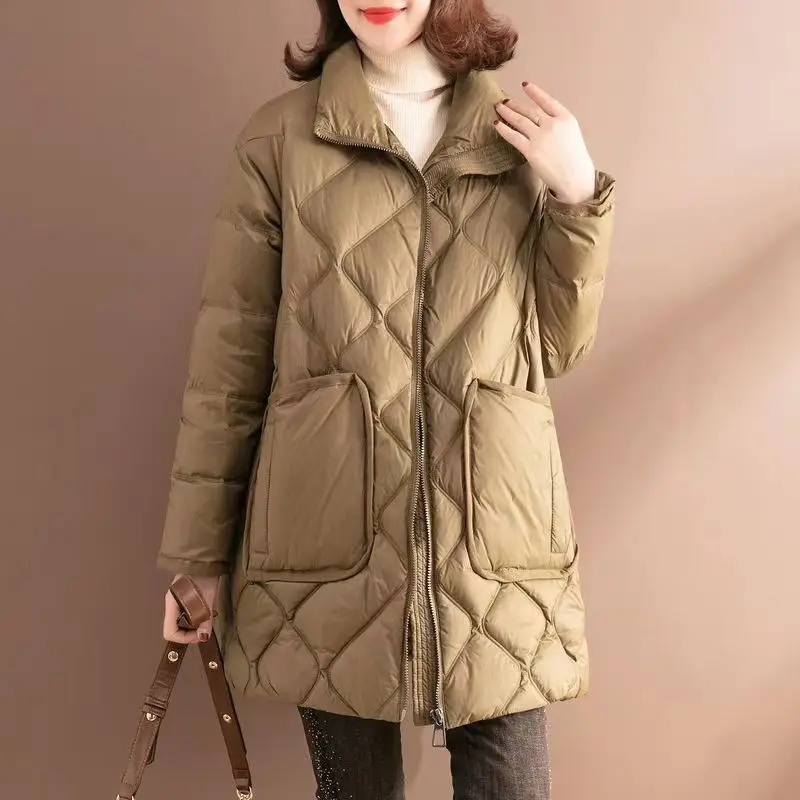 Autumn Winter Cotton Coat Women's Clothing Trend Quilted Jackets Warm Vintage Pocket Windproof Outerwear Long Sleeve Design Tops