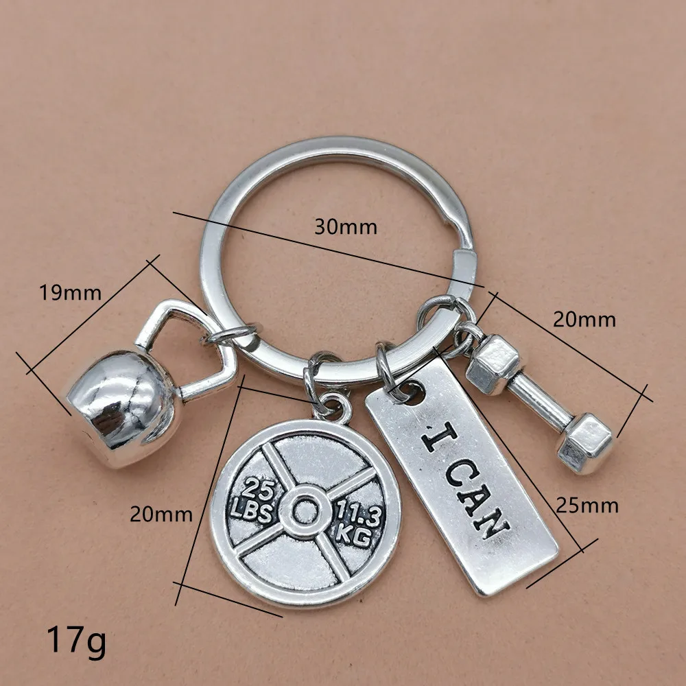 Fitness Equipment Stainless Steel Keychain Strength Sports Dumbbell Barbell Kettlebell Pendant Car Keyring Couple Jewelry Gifts