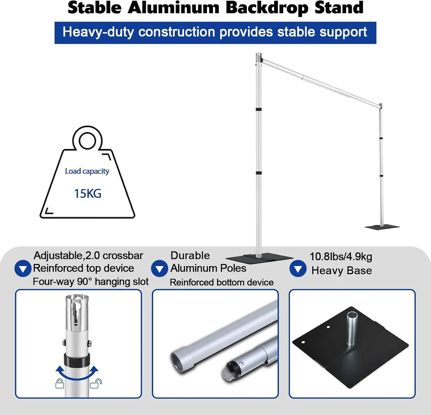 طقم حامل خلفية للأنابيب والعارضة المزدوجة بطول 10 أقدام × 10 أقدام، حامل خلفية عالي التحمل، حامل خلفية معدني قابل للتعديل