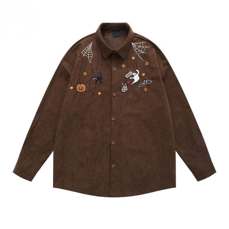 [B&C]High street corduroy long-sleeve shirt men, American niche trendy embroidered shirt autumn and winter