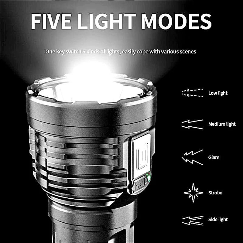 8LED High Power Led Flashlights Strong Light Flashlight With COB Side Light Rechargeable Camping Torch Multifunction Hand Lamp