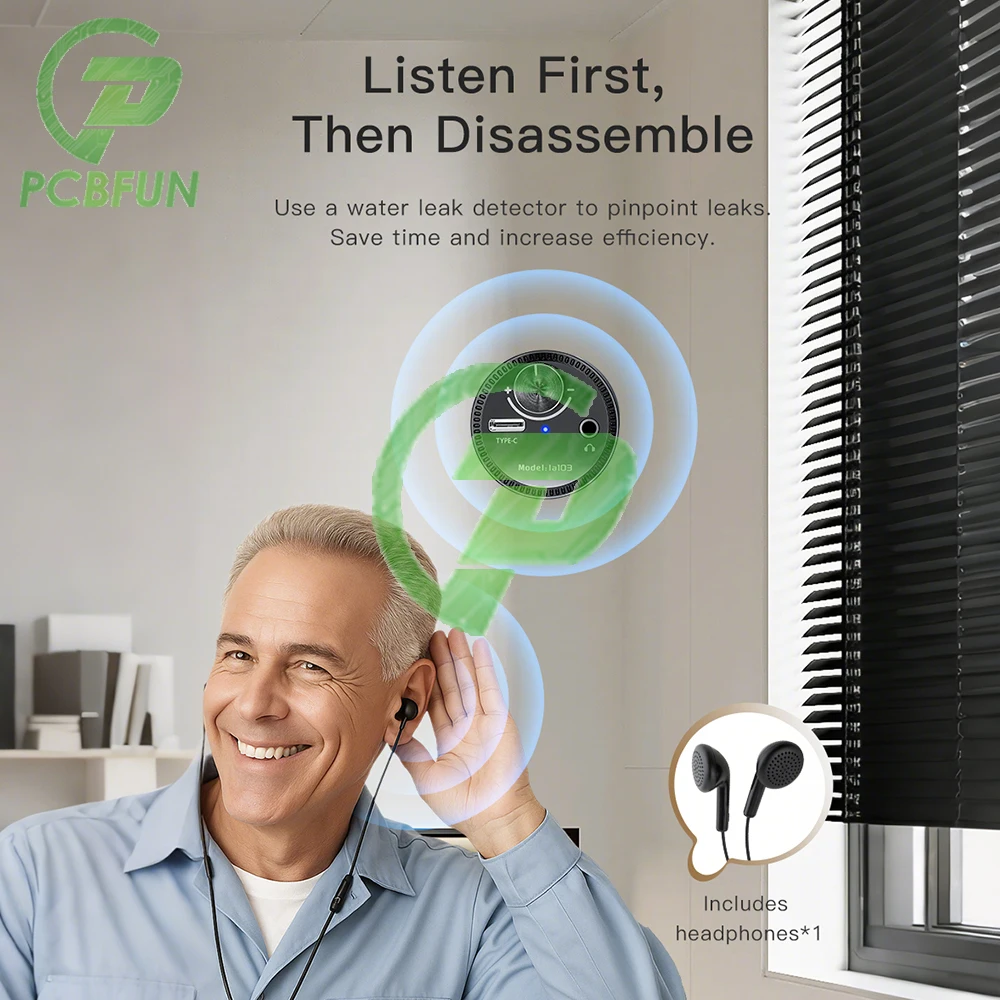 Portable Water Leak Detector with Sound Amplifier for Home Fire Pipeline under Ground Pipe Type-C Alarm Tool