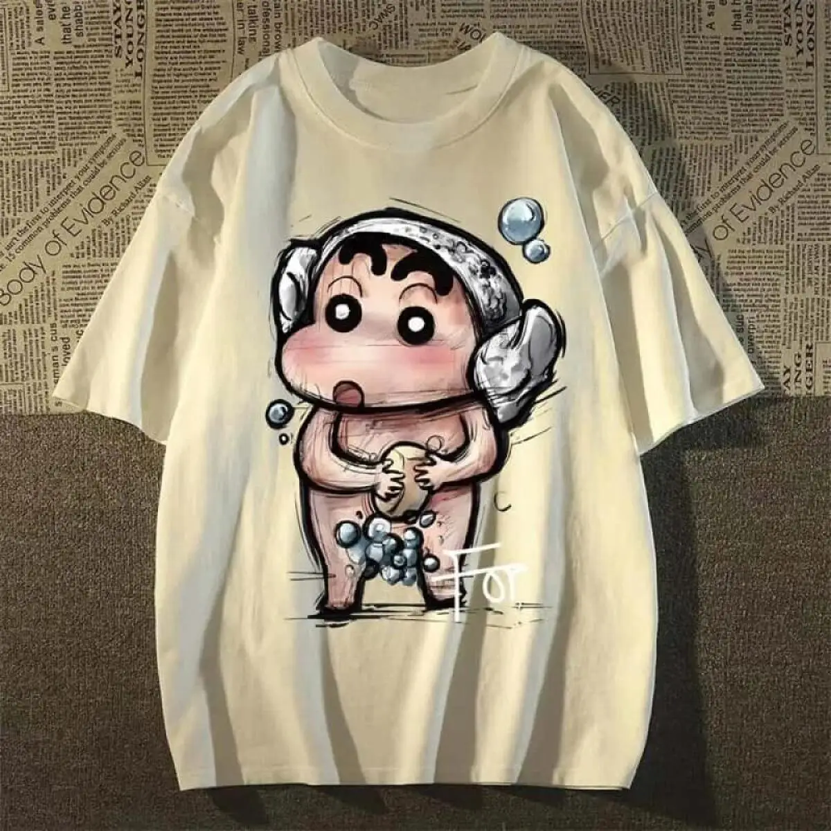 2026 New Summer Pure Cotton Retro Crayon Shin Chan Print Men T Shirt Fashion Loose Short Sleeve