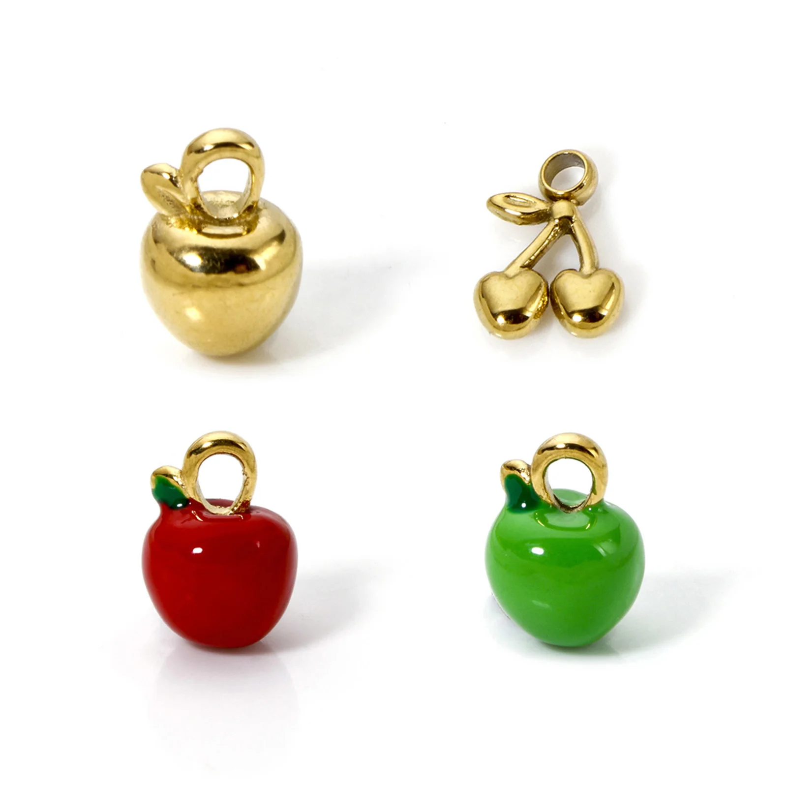 1pc Multicolor Cherry Apple Fruit Enamel Charms 304 Stainless Steel Charms 18K Gold Plated Small Pendants DIY Earrings Necklace