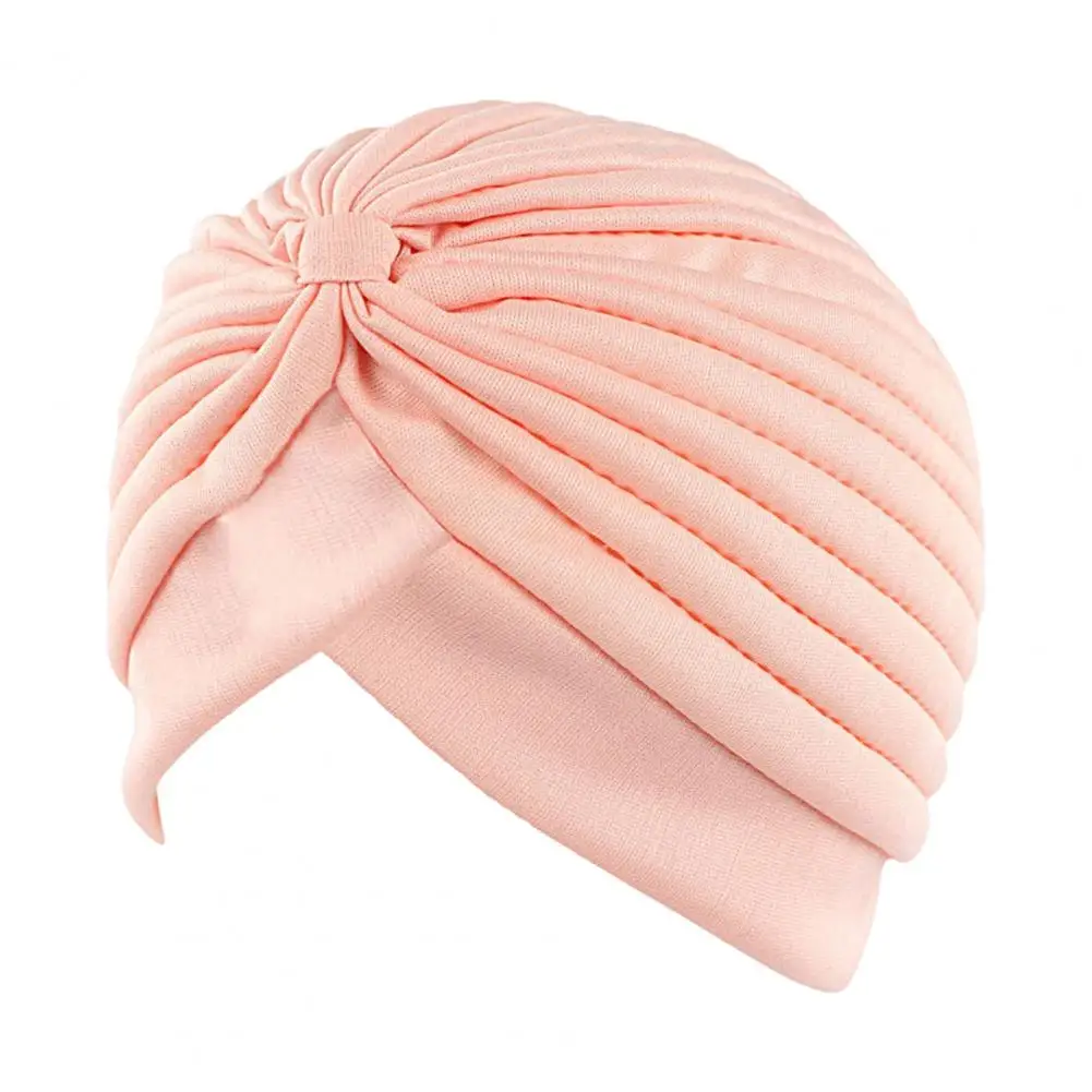 Turbante plisado para mujer, gorro elástico transpirable, Anti-UV, a prueba de sol, sin ala, Bandanas, diadema, Hijab de quimio, gorro indio