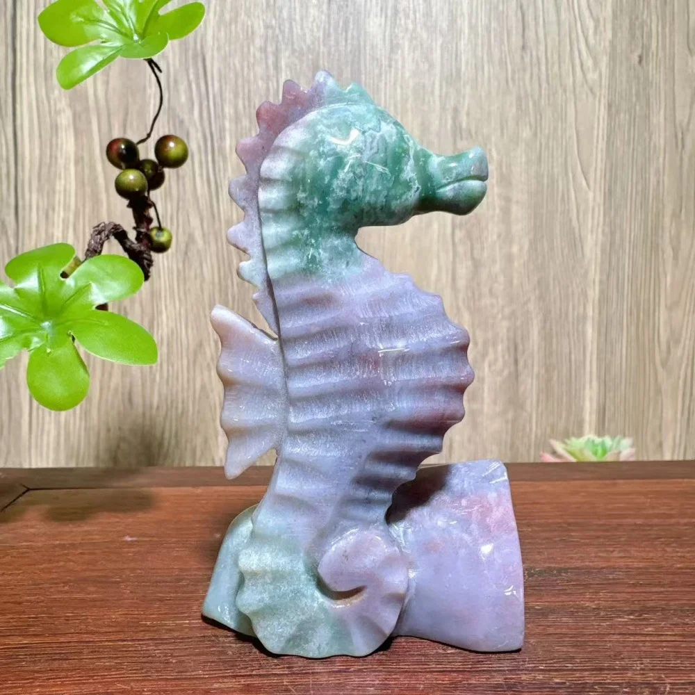 1PC Natural Handcarved Ocean Jasper Seahorse Carving Stone Healing Crystal Reiki Energy Home Decoration Animals Ornaments Gifts