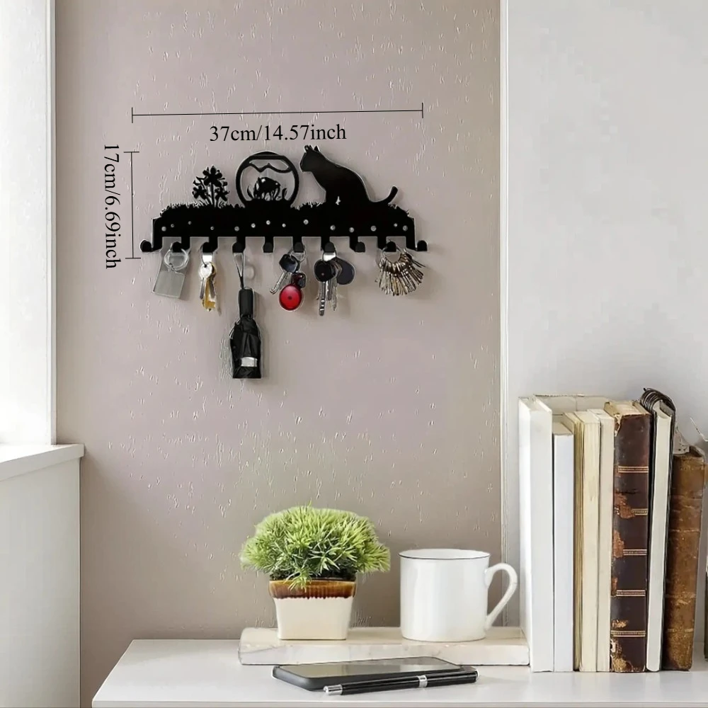 قطعة واحدة من رف المفاتيح المعلق على الحائط - شماعة حائط معدنية مثبتة على الحائط، خطاف تخزين معلق متعدد الأغراض للمناشف والأشياء اليومية