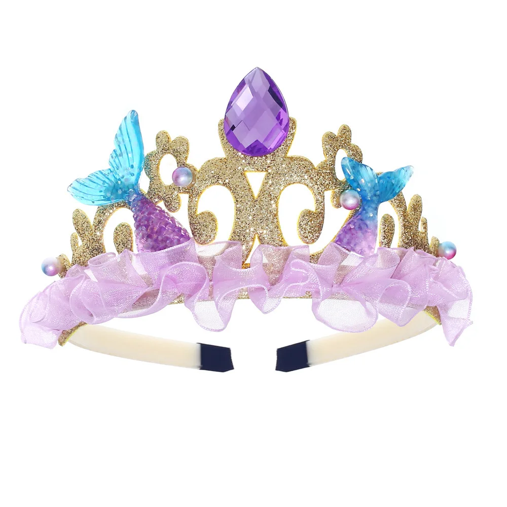 Children Colorful Pearl Sparkly Mermaid Princess Style Crown Kids Halloween Party Versatile Fashion Lightweight Hair Accessories view 5