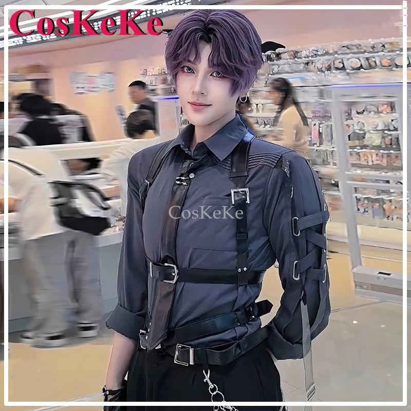 CosKeKe Leading Man Cosplay Game Love And Deepspace Costume Full Lockdown Strict Restriction White/Gray Shirt Role Play Clothing