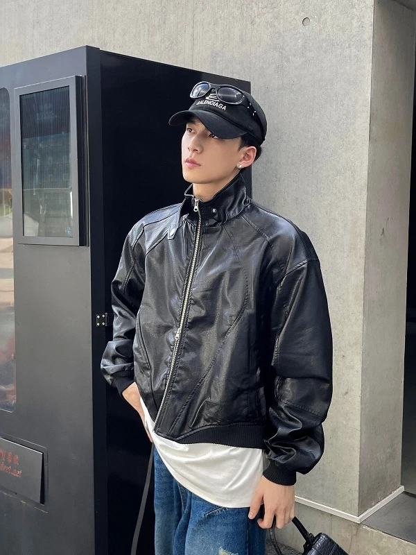 Ретро американский мотоцикл Sle ort Bla кожаный джгут для мужчин модная уличная одежда из полиэфирного волокна длинная застежка-молния