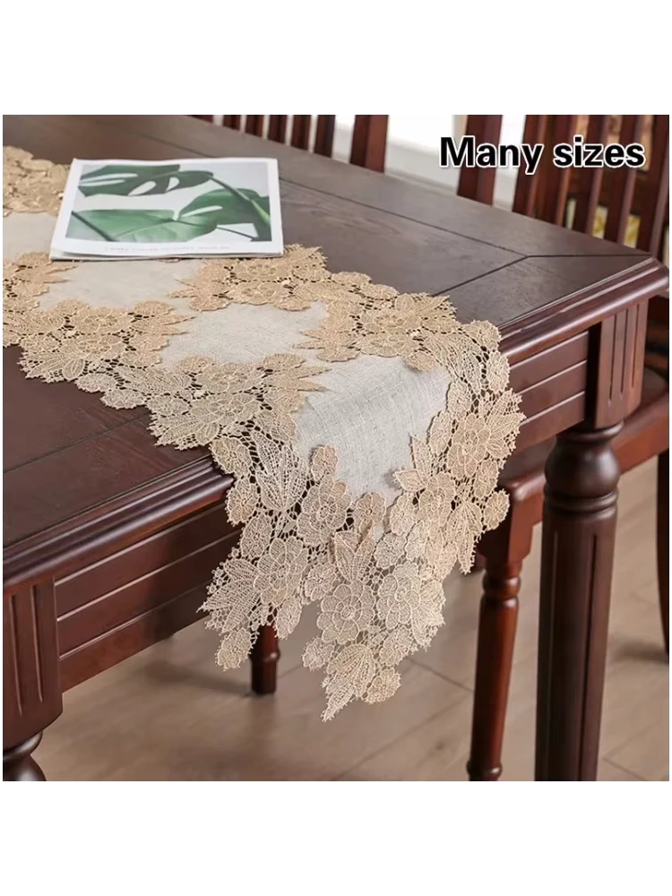 European Style Simple Cotton Lace Trim Dining Table Runner Flag Pad Piano TV Cabinet Cover Hotel Furniture Banquet Party Decor