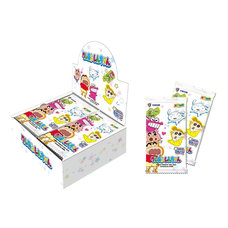 Personagens de Anime Clássicos Crayon Shin-Chan Cartão de Coleção, Caixa Original, Tempo de Diversão V1, Presentes Infantis, Novo em 1 Conjunto, 108 Unidades