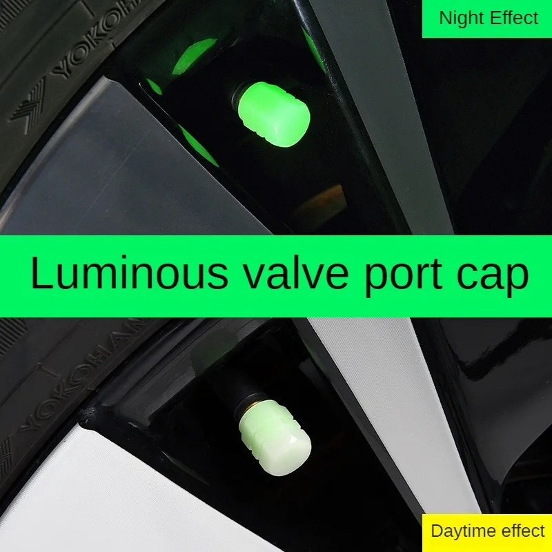 Automobile Luminous Tire Cap Luminous Valve Cap Automobile Electric Vehicle Motorcycle Fluorescent Valve Core Cover Universal