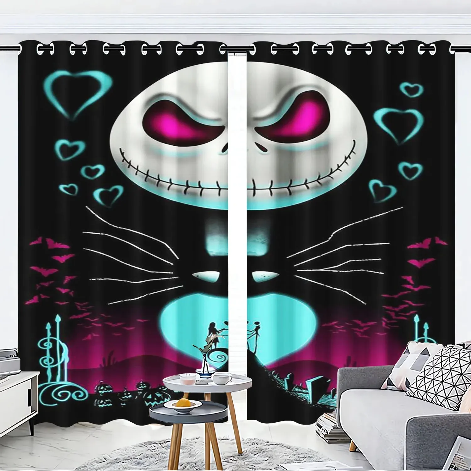 Decorative Digital Print Curtains for Children's Room, Study Decoration, Nightmare Before Christmas, Fit Bedroom