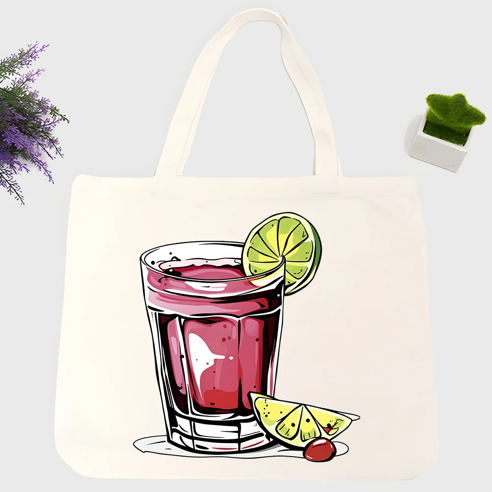 Men's cocktail graphic canvas tote bag, casual style for daily shopping and summer outings