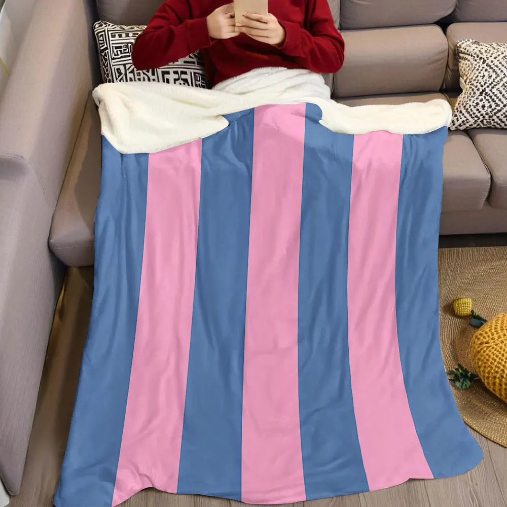 pink blue vertical stripe Flannel Blanket Warm Soft Halloween Christmas Decorative Couch Warm Cozy All-Season Gift
