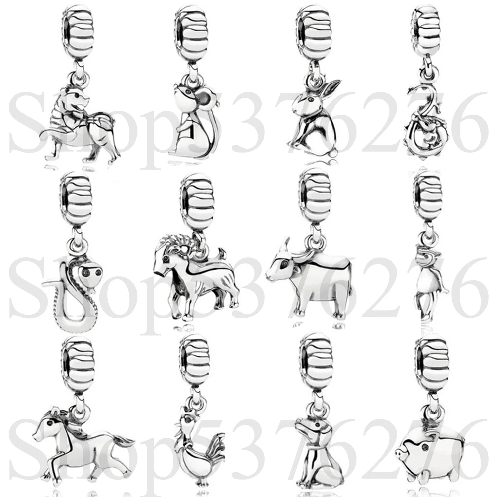 

925 Sterling Silver Bead 12 Chinese Zodiac Dog Pig Rat Goat Ox Dangle Charm Fit Fashion Women Bracelet Bangle Gift DIY Jewelry