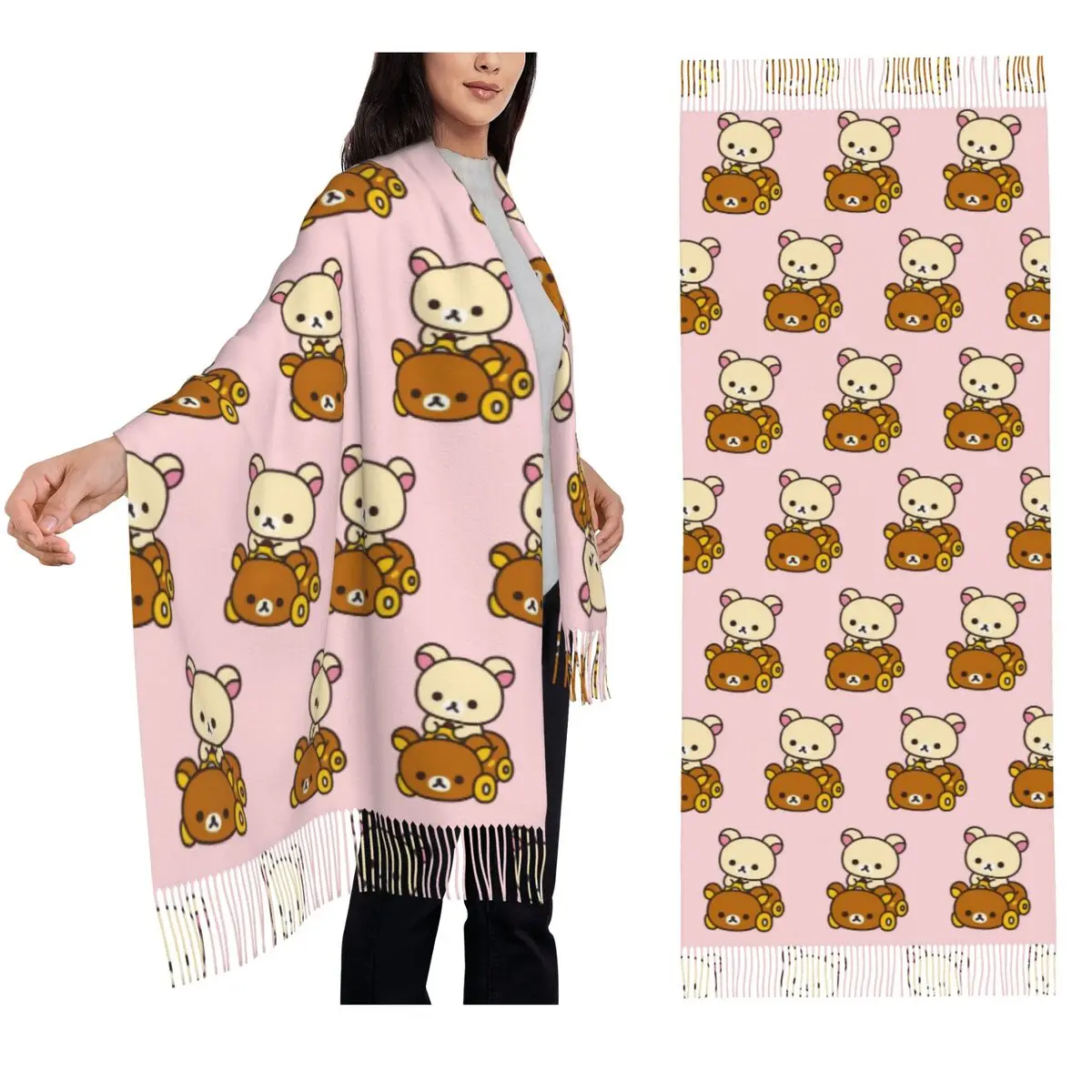 

Korilakkuma Driving A Rilakkuma Car Scarf Tassel Scarves Women Soft Warm Shawls and Wraps Large Fall Winter Shawl Wrap