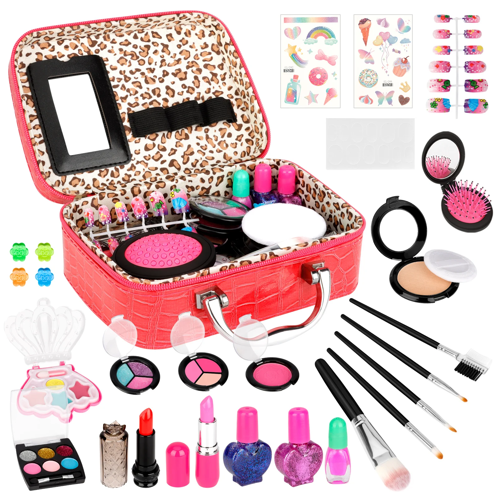 Kit de maquillaje para niños y niñas, Set de maquillaje de belleza lavable no tóxico de 26 piezas, juguetes de juego de rol de maquillaje de imitación para niños y niñas, C