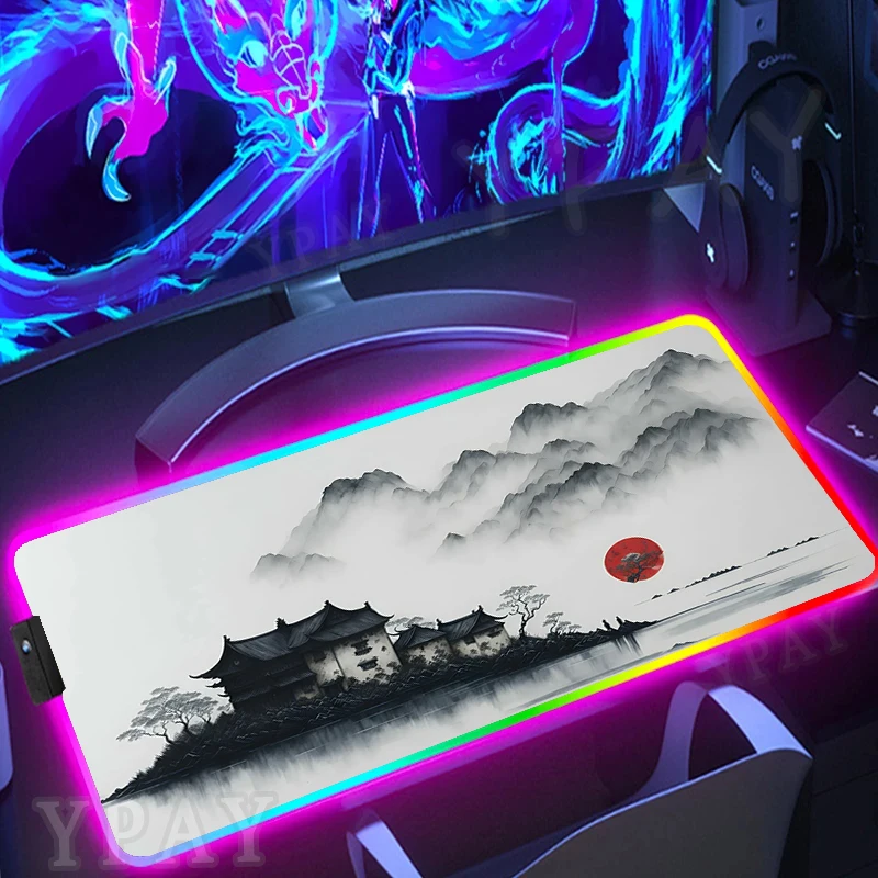 

Ink Painting RGB Mousepad Large Gaming Mousepads Luminous Mouse Pads XXL LED Mouse Mat Computer Desk Pad Backlit Keyboard Mats