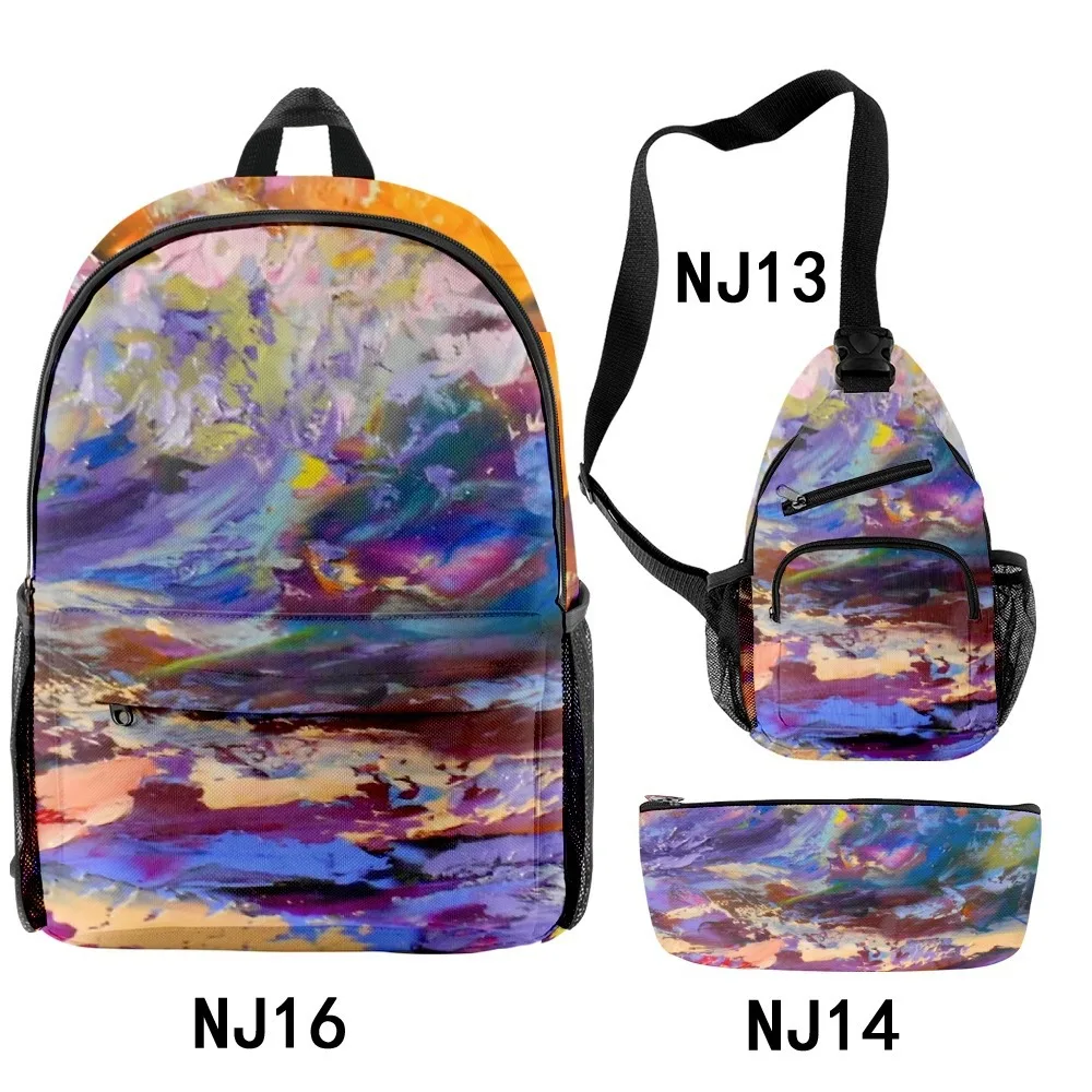 Trendy Popular tie dye graffiti oil painting 3D Print 3pcs/Set pupil School Bags Travel Laptop Backpack Chest Bag Pencil Case