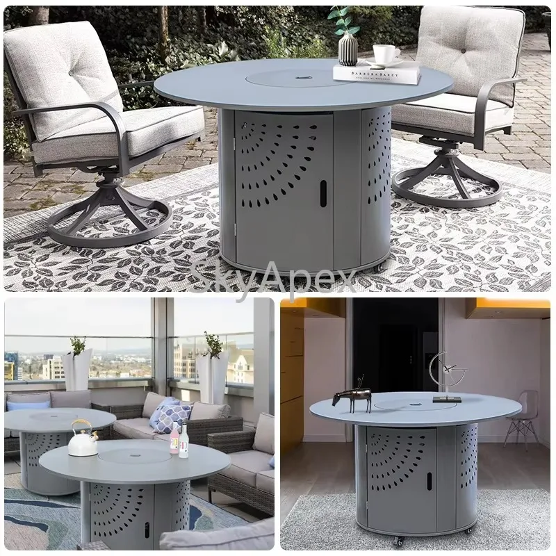 Luxurious Steel Multi Functional Outdoor BBQ Table Auto Ignition Charcoal Electric Heat Control AntiScald  Handle  Patio Cooking
