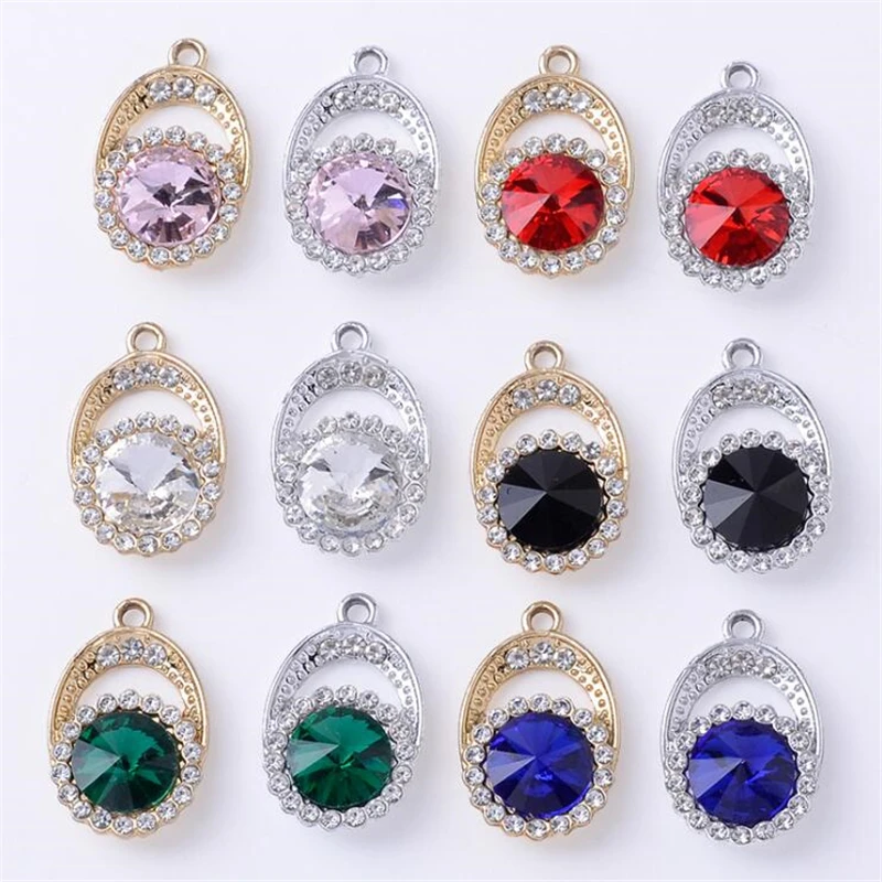 10Pcs/Lot New Retro Crystal Hollow Oval Charms For Diy Earrings Necklace Pendant Jewelry Findings Making Craft Accessories