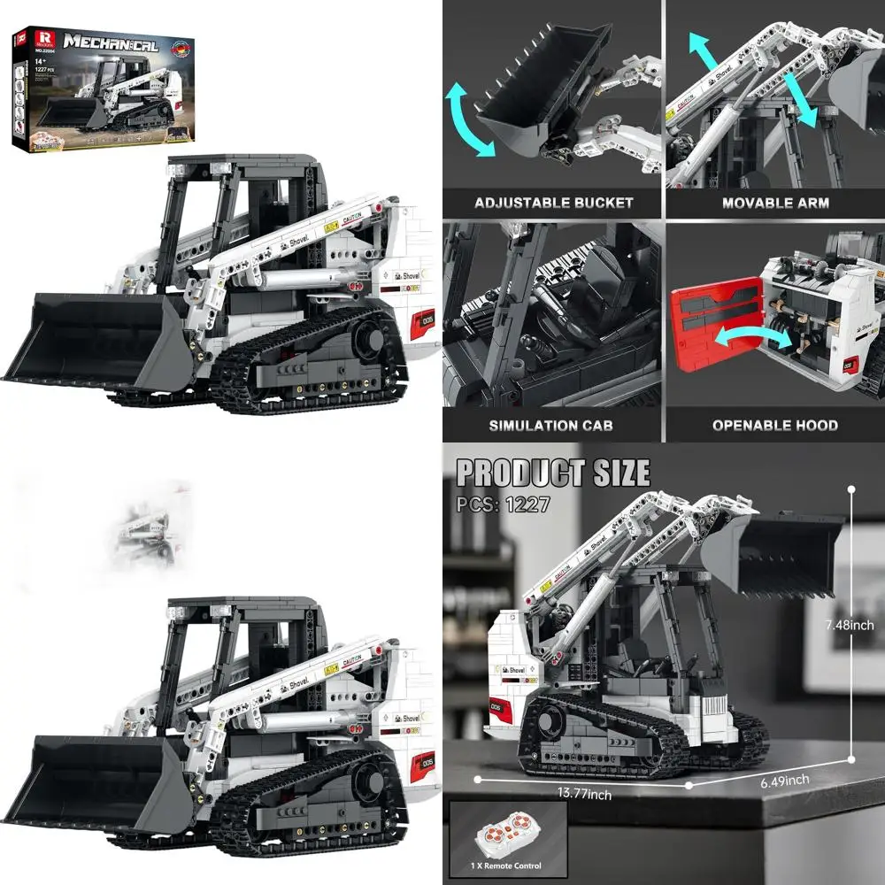 

Bobcat Skid Steer Loader Building Blocks Set with Remote Control, 2.4GHz Multi-Player, 1227 Pieces, Ideal for Kids & Collectors