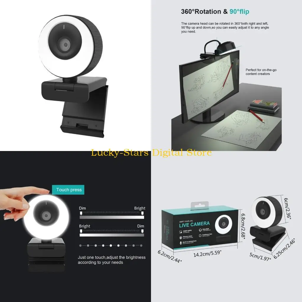

T3EE 1080P Webcam with Microphone AutoFocus Adjustable Brightness USB Streaming Web Camera 60fps for Meeting Gaming Class