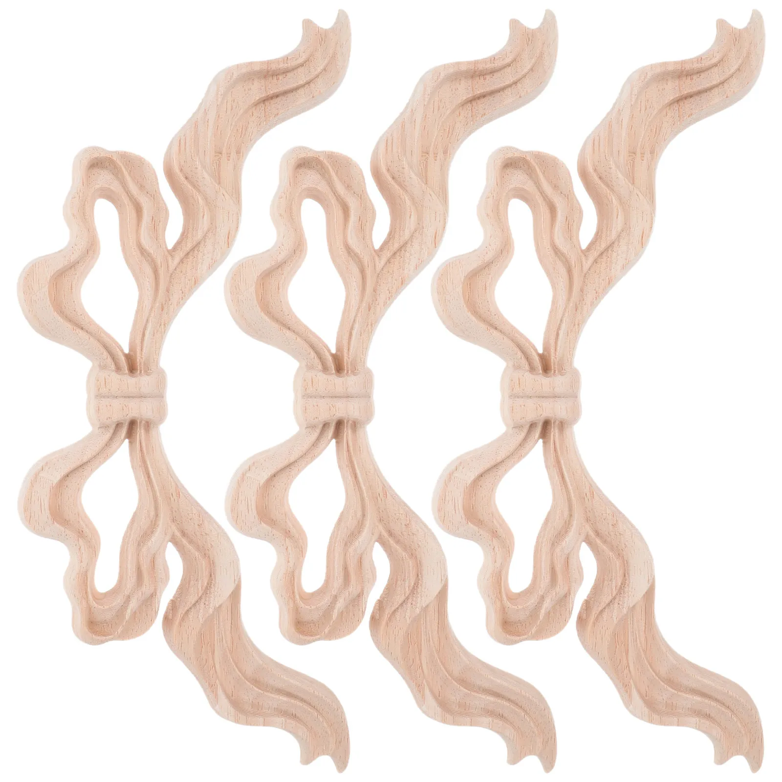 3Pcs Hand Carved Bow Knot Wood Applique Unpainted Decorative Carved Wood Onlay Wall Furniture Renovation Wooden Onlay Applique