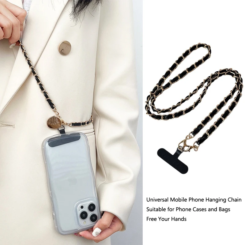 

Universal Phone Lanyard Long Women's Crossbody Can Be Carried With Leather Metal Card Patch Chain For All Phone Cases and Bag