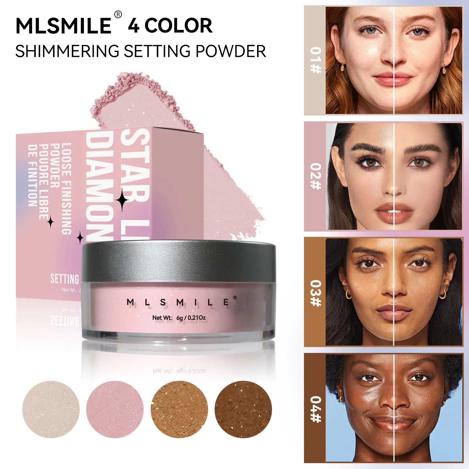 Sweatproof Shimmer Setting Powder Matte Oil Absorbing Waterproof Face Body Highlighter Lightweight Loose Powder Makeup Powder