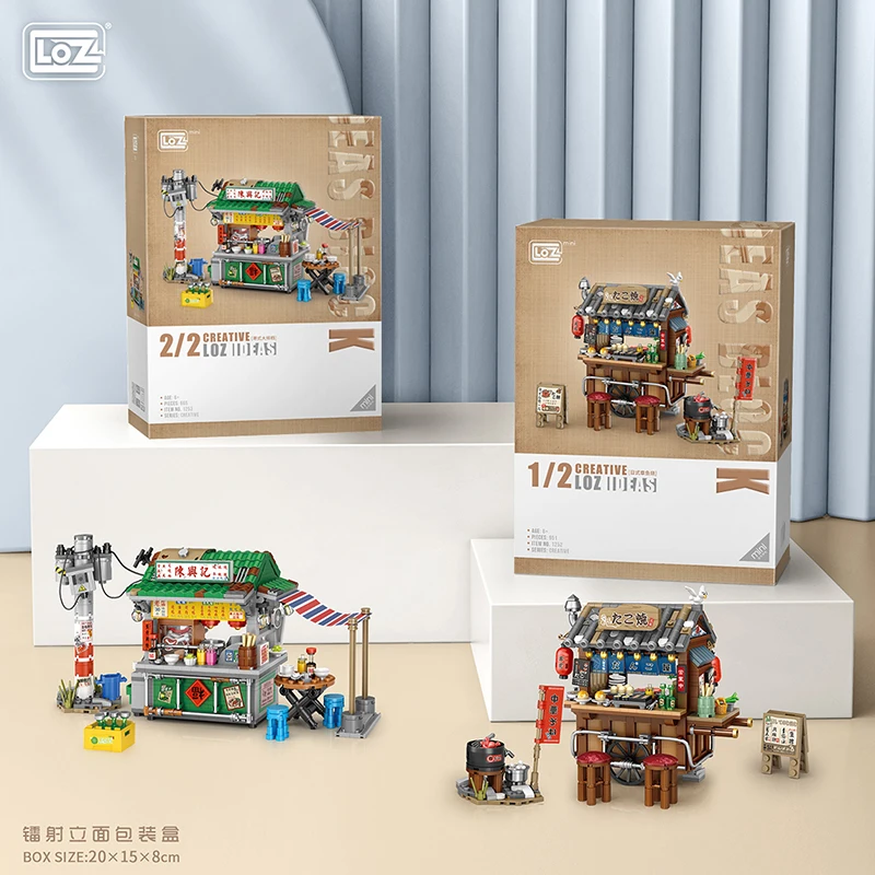 LOZ Mini Japanese Takoyaki Street View Building Blocks Chinese Style Food Stall Hong Kong Food Store House Brick For Kids Gifts