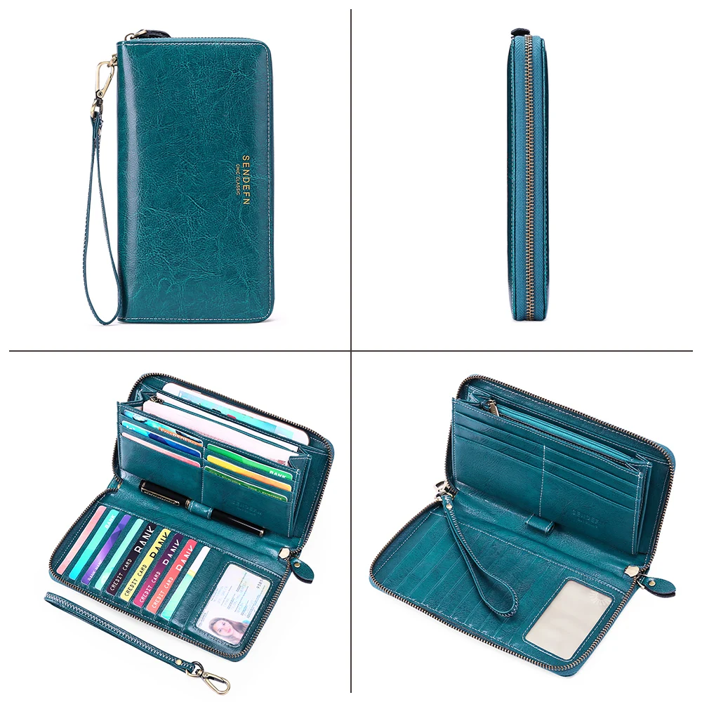 Portefeuille long grande capacité pour femme, porte-monnaie avec fermeture éclair, poche pour téléphone, porte-cartes RFID, sac à main pour femme, mode