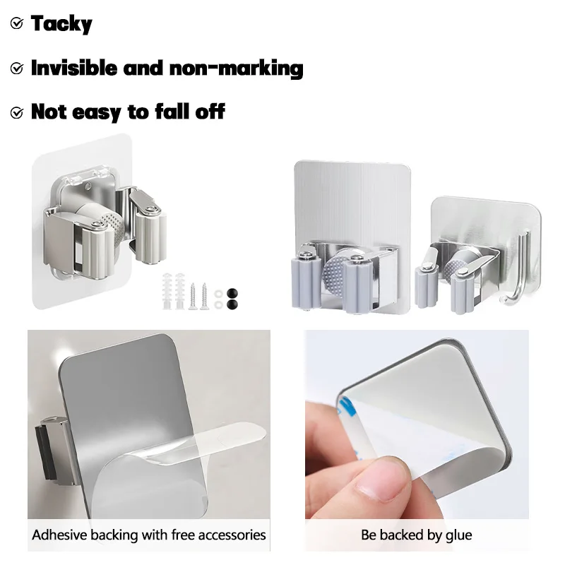 Mop Storage Rack Wall-Mounted Shelf Organizer Hook Brush Broom Hanger Home Storage Rack Multi-Purpose Hooks Kitchen Storage Tool