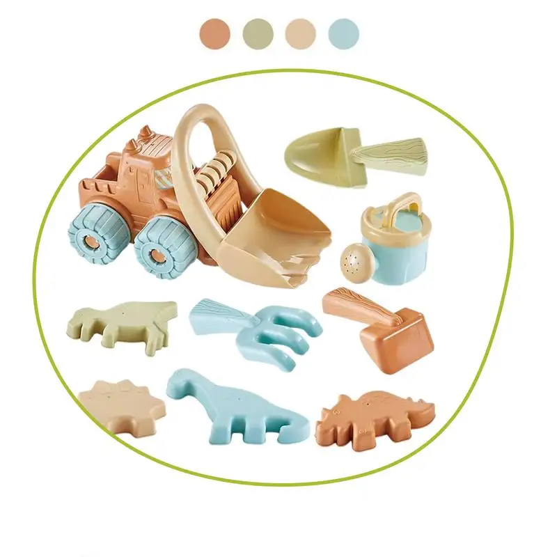 9pcs Children Sand Beach Toys Simulation Bulldozer Dinosaur Shovel Wheat Straw Summer Seaside Play Sand Water Game