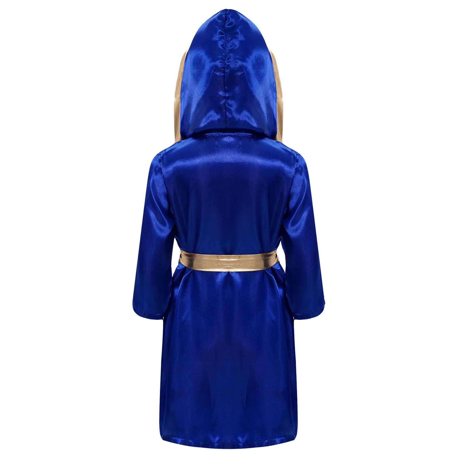 Kids Boys Boxing Robe Boxer Cosplay Costume Long Sleeve Open Front Hooded Cloak with Belt for Kickboxing Workout Sports Fitness